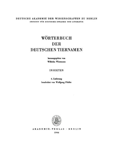 Wörterbuch der Deutschen Tiernamen: Insekten, Lieferung 4