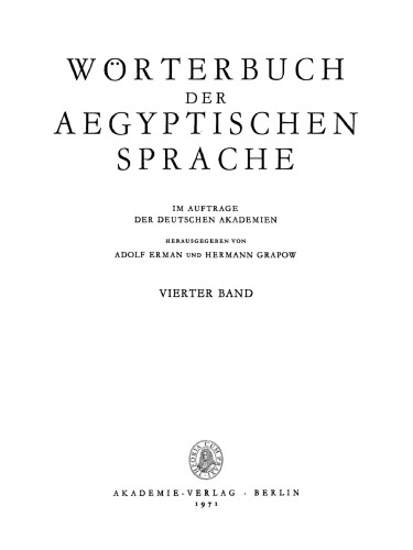 Wörterbuch der aegyptischen Sprache: Band 4