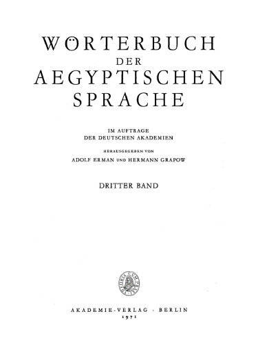 Wörterbuch der aegyptischen Sprache: Band 3