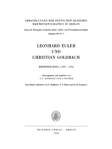 Leonhard Euler und Christian Goldbach: Briefwechsel 1729–1764