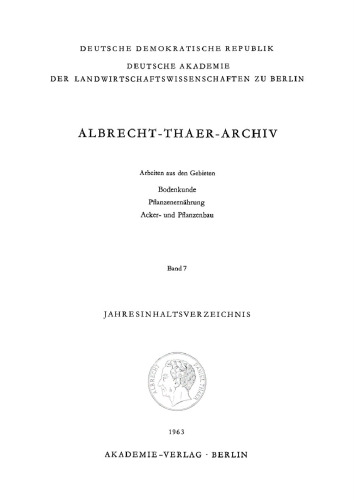 Albrecht-Thaer-Archiv: Band 7, Heft 1