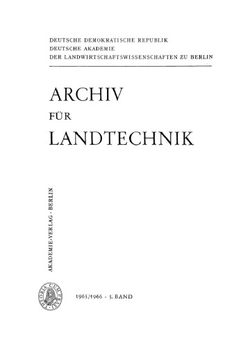 Archiv für Landtechnik: Band 5, Heft 1
