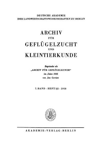 Archiv für Geflügelzucht und Kleintierkunde: Band 7, Heft 1/2
