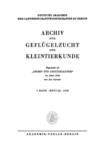Archiv für Geflügelzucht und Kleintierkunde: Band 7, Heft 3/4