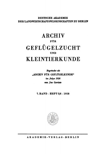 Archiv für Geflügelzucht und Kleintierkunde: Band 7, Heft 5/6