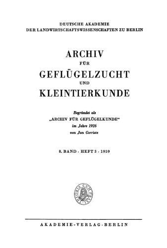 Archiv für Geflügelzucht und Kleintierkunde: Band 8, Heft 3