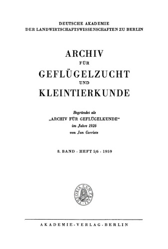 Archiv für Geflügelzucht und Kleintierkunde: Band 8, Heft 5/6