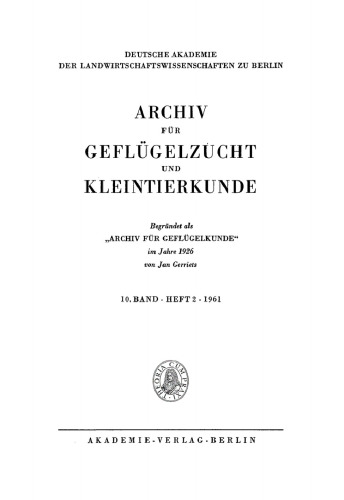Archiv für Geflügelzucht und Kleintierkunde: Band 10, Heft 2