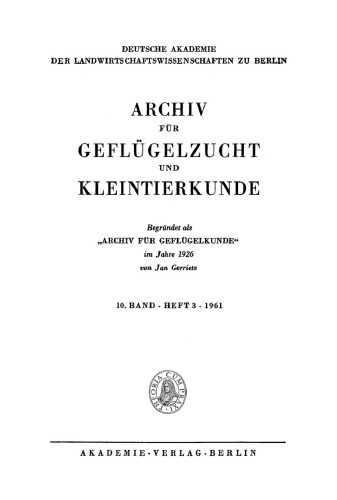 Archiv für Geflügelzucht und Kleintierkunde: Band 10, Heft 3