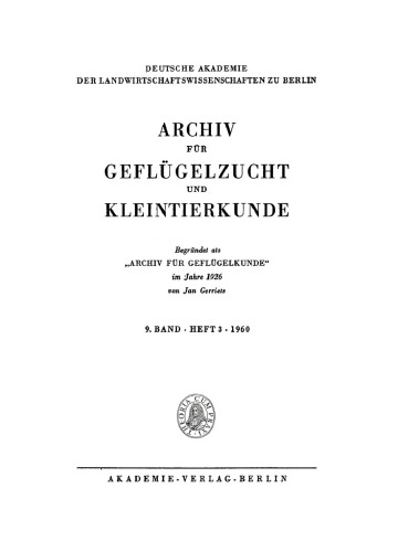 Archiv für Geflügelzucht und Kleintierkunde: Band 9, Heft 3