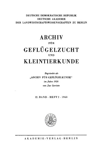 Archiv für Geflügelzucht und Kleintierkunde: Band 12, Heft 2