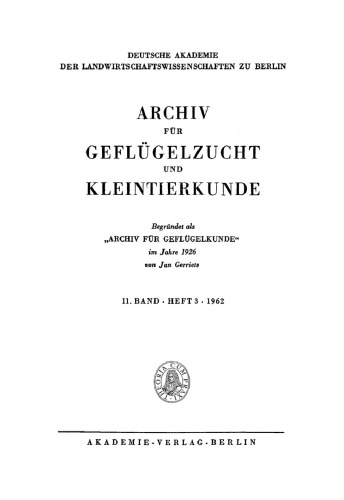 Archiv für Geflügelzucht und Kleintierkunde: Band 11, Heft 3