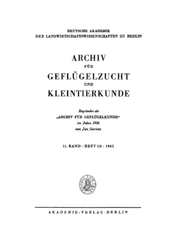Archiv für Geflügelzucht und Kleintierkunde: Band 11, Heft 5/6