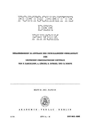 Fortschritte der Physik / Progress of Physics: Band 29, Heft 10