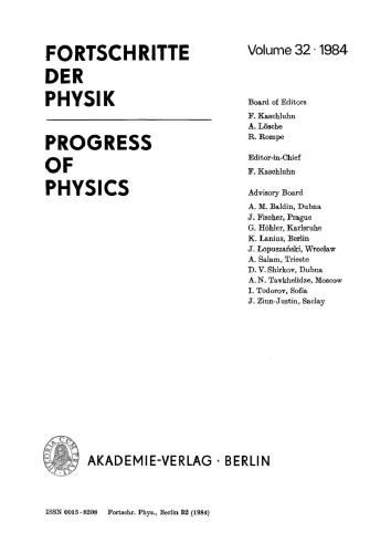 Fortschritte der Physik / Progress of Physics: Volume 32, Number 1