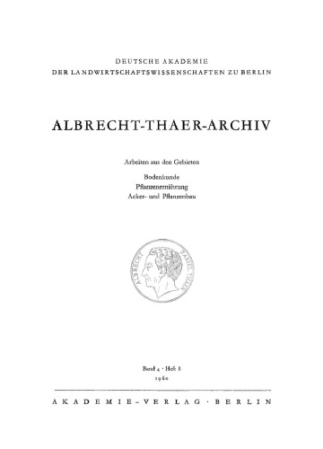 Albrecht-Thaer-Archiv: Band 4, Heft 8