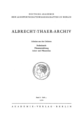 Albrecht-Thaer-Archiv: Band 6, Heft 4