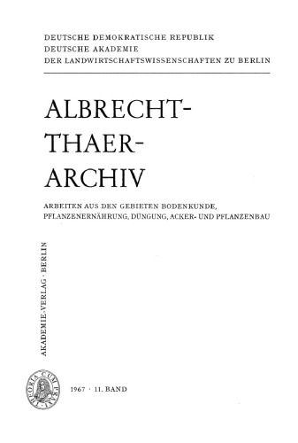 Albrecht-Thaer-Archiv: Band 11, Heft 1