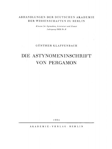 Die Astynomeninschrift von Pergamon