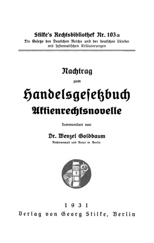 Nachtrag zum Handelsgesetzbuch Aktienrechtsnovelle