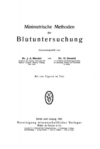 Minimetrische Methoden der Blutuntersuchung