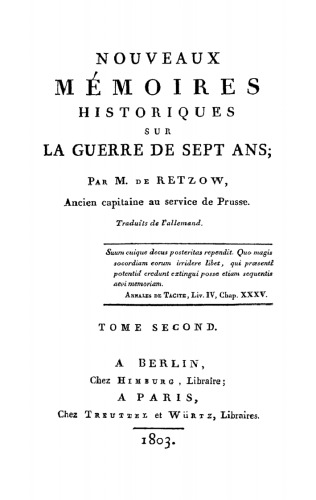 Nouveaux mémoires historiques sur la Guerre de Sept Ans: Tome 2