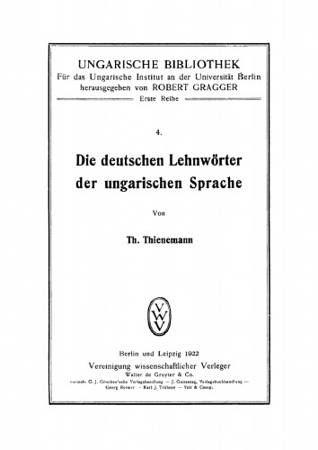 Die deutschen Lehnwörter der ungarischen Sprache