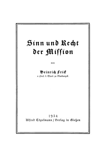 Sinn und Recht der Mission