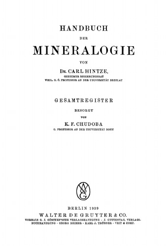 Handbuch der Mineralogie: Gesamtregister