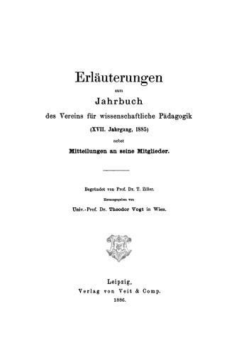 Jahrbuch des Vereins für Wissenschaftliche Pädagogik: 17/1885