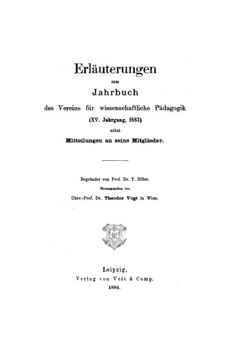 Jahrbuch des Vereins für Wissenschaftliche Pädagogik: 15/1883