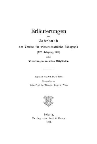 Jahrbuch des Vereins für Wissenschaftliche Pädagogik: 14/1882