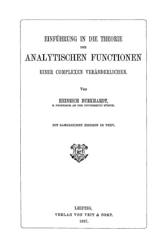 Einführung in die Theorie der analytischen Functionen einer complexen Veränderlichen