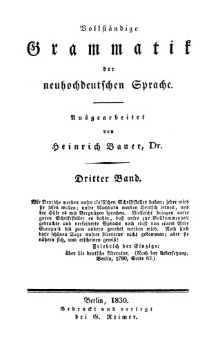 Vollständige Grammatik der neuhochdeutschen Sprache: Band 3