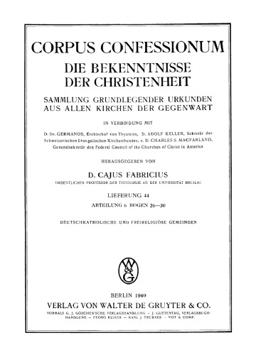 Abteilung 6. Bogen 26–30: Deutschkatholische und freireligiöse Gemeinden