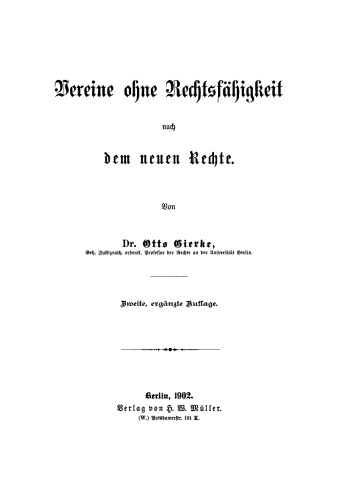 Vereine ohne Rechtsfähigkeit nach dem Rechte