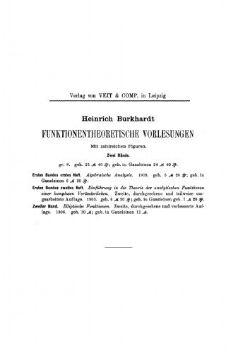 Funktionentheoretische Vorlesungen: Band 2 Elliptische Funktionen