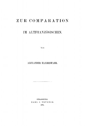 Zur Comparation im Altfranzösischen