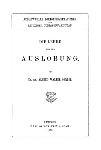 Die Lehre von der Auslobung