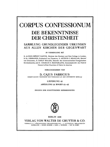 Abteilung 18. Presbyterianismus, Bogen 41–45: Zeugnis der Schottischen Sezessionisten