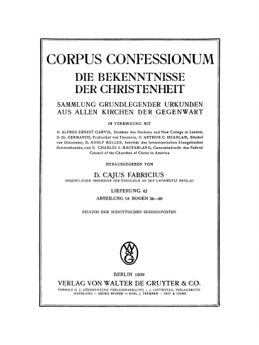 Abteilung 18. Presbyterianismus, Bogen 36–40: Zeugnis der Schottischen Sezessionisten