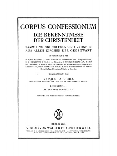 Abt. 18. Presbyterianismus, Bogen 31–35: Zeugnis der Schottischen Sezessionisten