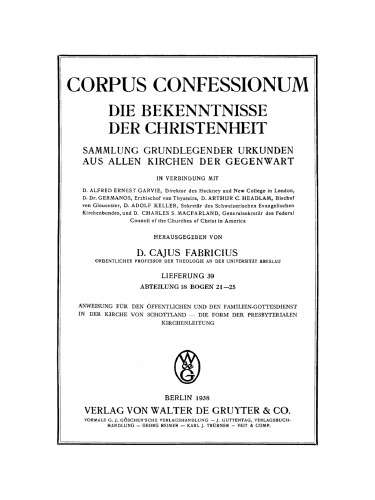 Abteilung 18. Presbyterianismus, Bogen 21–25: Anweisung für den öffentlichen und den Familien-Gottesdienst in der Kirche von Schottland – die Form der Presbyterialen Kirchenleitung