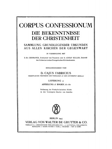 Abteilung 18. Presbyterianismus., Bogen 76–80: Verfassung der Presbyterianischen Kirche in den Vereinigten Staaten von Amerika
