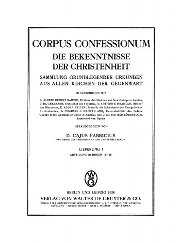 Abteilung 20, Englische Evangelisationsgemeinschaften, Bogen 11–15
