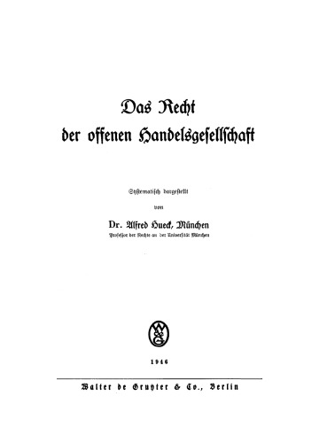 Das Recht der offenen Handelsgesellschaft