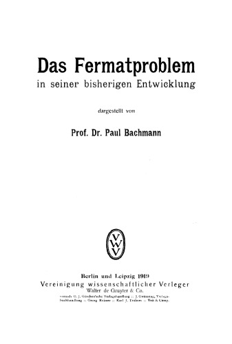 Das Fermatproblem in seiner bisherigen Entwicklung