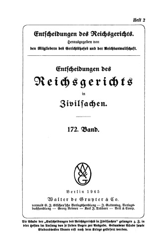 Entscheidungen des Reichsgerichts in Zivilsachen: Band 172, Heft 2