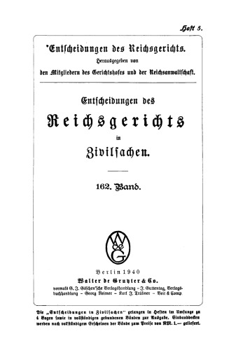 Entscheidungen des Reichsgerichts in Zivilsachen: Band 162, Heft 5