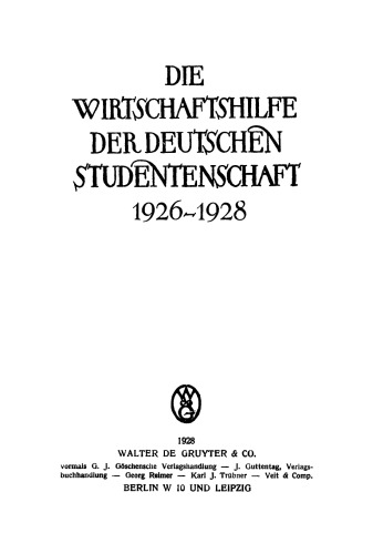 Die Wirtschaftshilfe der Deutschen Studentenschaft 1926–1928